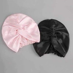ຂາຍສົ່ງ Custom Satin Hair Bonnet With Logo Women And Children Double Layer Bonnets Pink